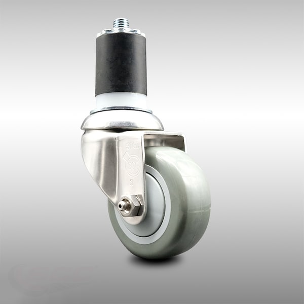 3 Inch 316SS Gray Polyurethane Wheel Swivel 1-3/4 Inch Expanding Stem Caster